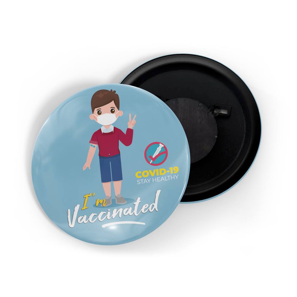 dhcrafts Fridge Magnet Blue I'm Vaccinated D9 (Pack of 1) Glossy Finish Design Pack of 1 (5.8cm)